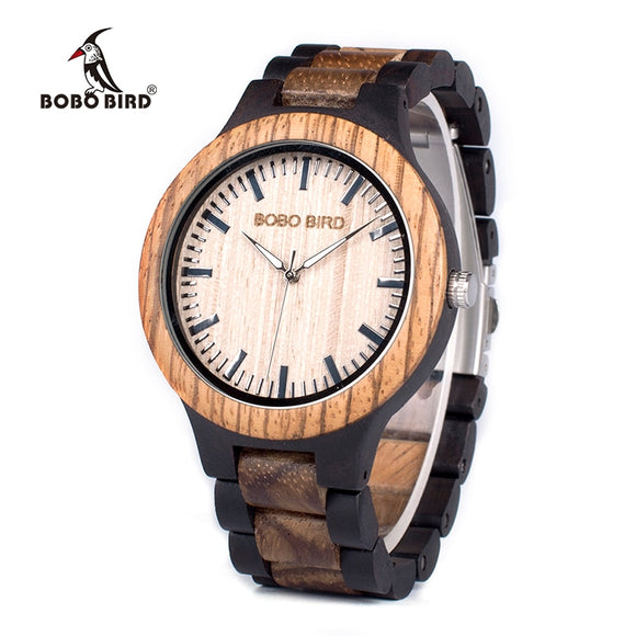 BOBO BIRD WN28 Mens Wood Watch Zabra Wooden Quartz Watches for Men Japan miyota 2035 Watch in Gift Box with tool for adjust size