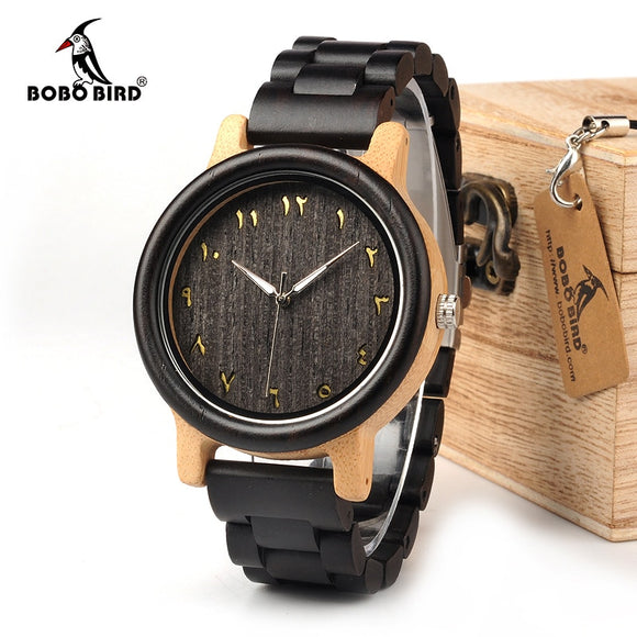 BOBO BIRD WN14N15 Wenge Wooden Watches Eastern Arabic Persian Farsi Numerals Dial Face Watchs Ebony Band Watch for Lover's